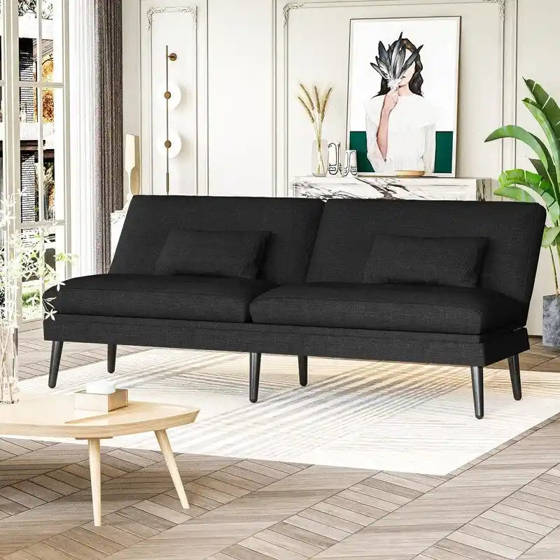 Canapé Futon Convertible, Canapé-lit Dossier Réglable sur 5 Angles avec 2 Oreillers, Fauteuil Inclinable Style Moderne