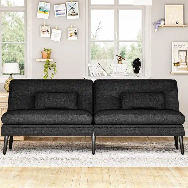 Canapé Futon Convertible, Canapé-lit Dossier Réglable sur 5 Angles avec 2 Oreillers, Fauteuil Inclinable Style Moderne