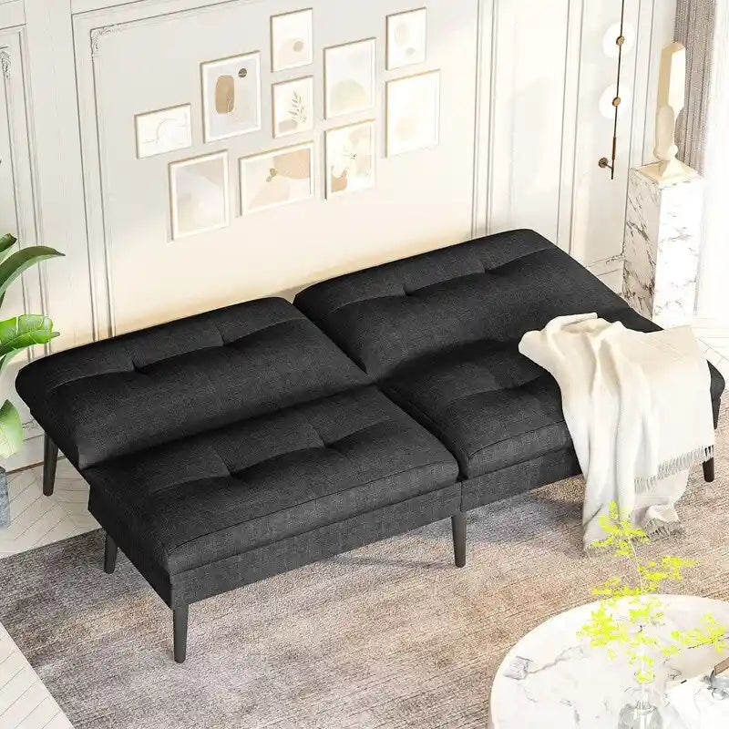 Canapé Futon Convertible, Canapé-lit Dossier Réglable sur 5 Angles avec 2 Oreillers, Fauteuil Inclinable Style Moderne