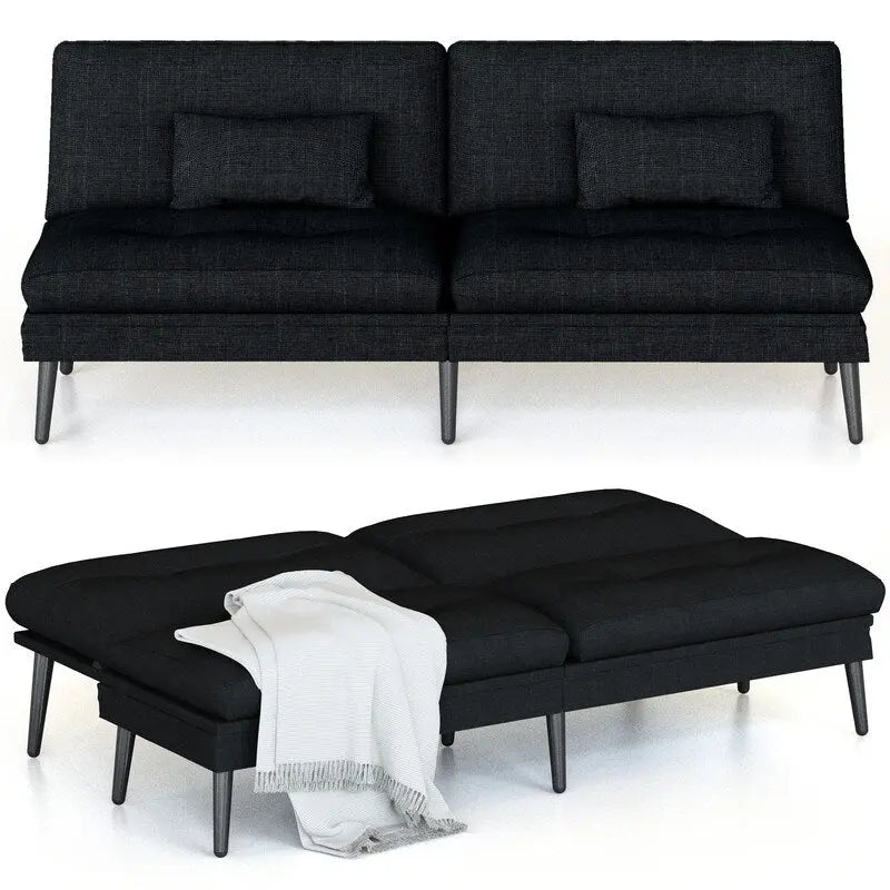 Canapé Futon Convertible, Canapé-lit Dossier Réglable sur 5 Angles avec 2 Oreillers, Fauteuil Inclinable Style Moderne