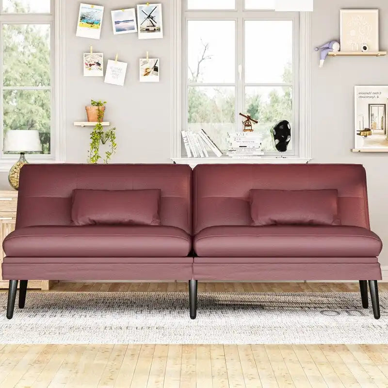 Canapé Futon Convertible, Canapé-lit Dossier Réglable sur 5 Angles avec 2 Oreillers, Fauteuil Inclinable Style Moderne