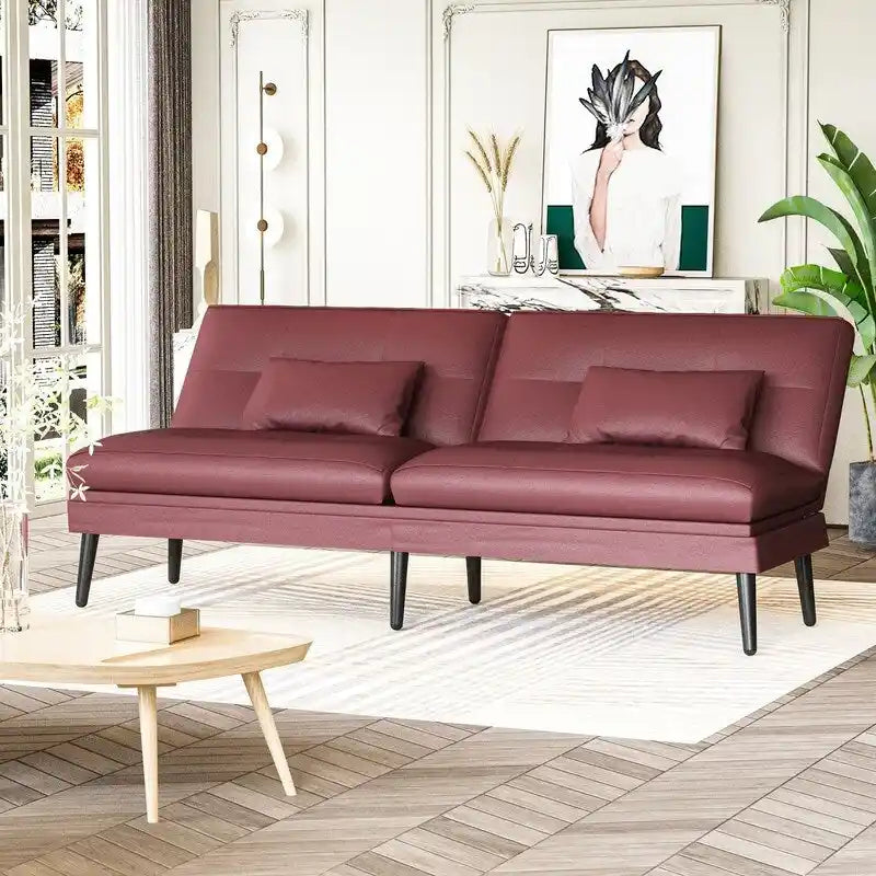 Canapé Futon Convertible, Canapé-lit Dossier Réglable sur 5 Angles avec 2 Oreillers, Fauteuil Inclinable Style Moderne