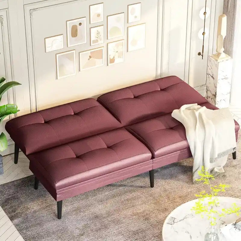 Canapé Futon Convertible, Canapé-lit Dossier Réglable sur 5 Angles avec 2 Oreillers, Fauteuil Inclinable Style Moderne