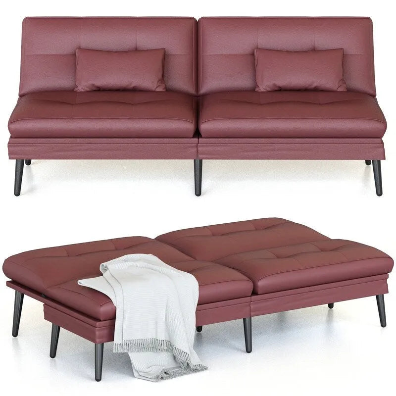 Canapé Futon Convertible, Canapé-lit Dossier Réglable sur 5 Angles avec 2 Oreillers, Fauteuil Inclinable Style Moderne