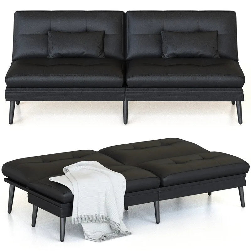 Canapé Futon Convertible, Canapé-lit Dossier Réglable sur 5 Angles avec 2 Oreillers, Fauteuil Inclinable Style Moderne