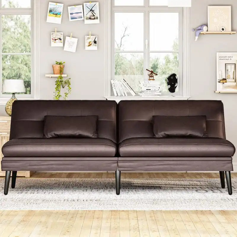 Canapé Futon Convertible, Canapé-lit Dossier Réglable sur 5 Angles avec 2 Oreillers, Fauteuil Inclinable Style Moderne