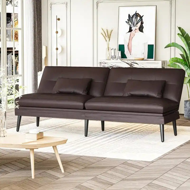 Canapé Futon Convertible, Canapé-lit Dossier Réglable sur 5 Angles avec 2 Oreillers, Fauteuil Inclinable Style Moderne