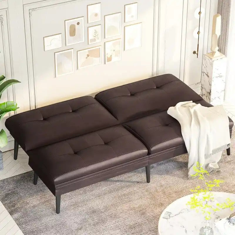 Canapé Futon Convertible, Canapé-lit Dossier Réglable sur 5 Angles avec 2 Oreillers, Fauteuil Inclinable Style Moderne