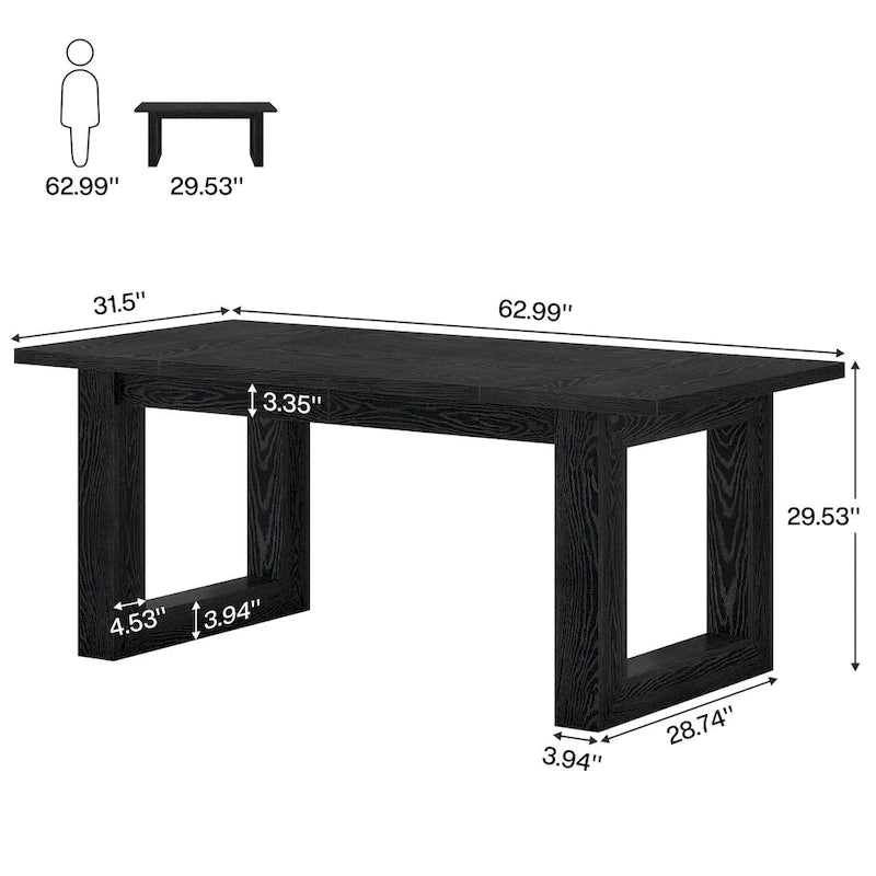 Table à manger de cuisine rectangulaire en bois de style fermier de 63 pouces