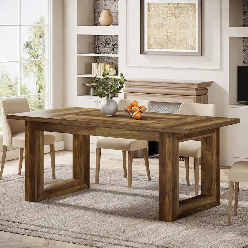 Table à manger de cuisine rectangulaire en bois de style fermier de 63 pouces