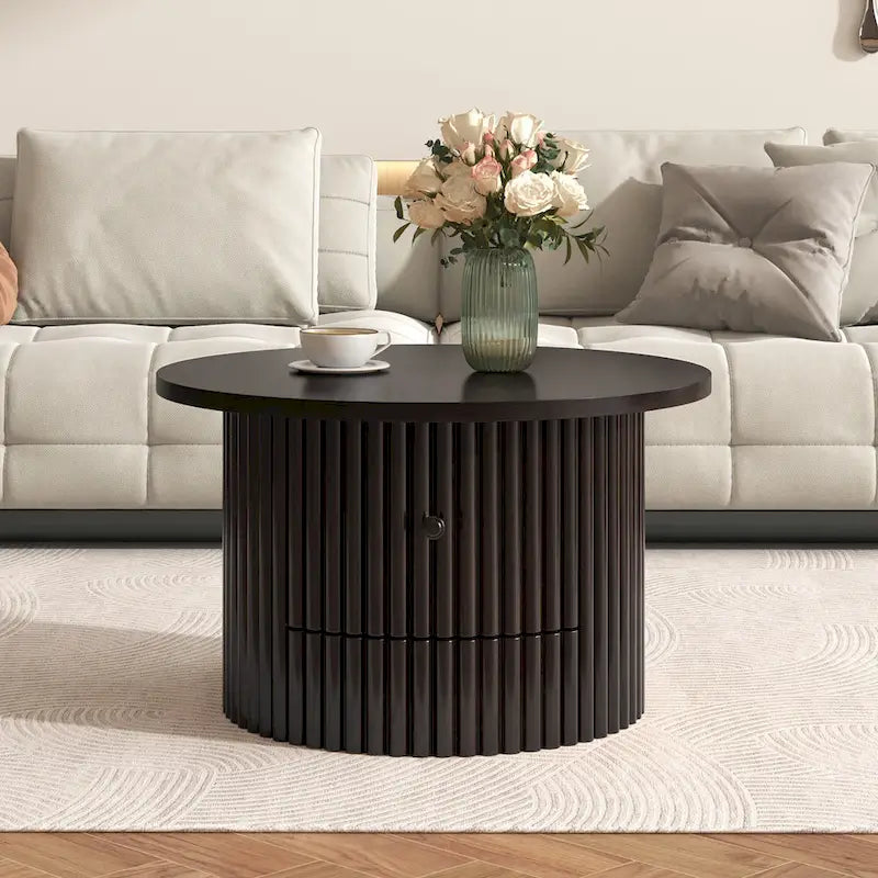 Table basse en MDF de 77,5 cm avec tiroir et base à lattes