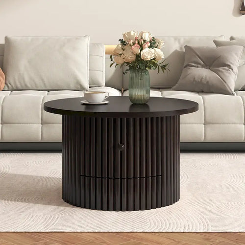 Table basse en MDF de 77,5 cm avec tiroir et base à lattes