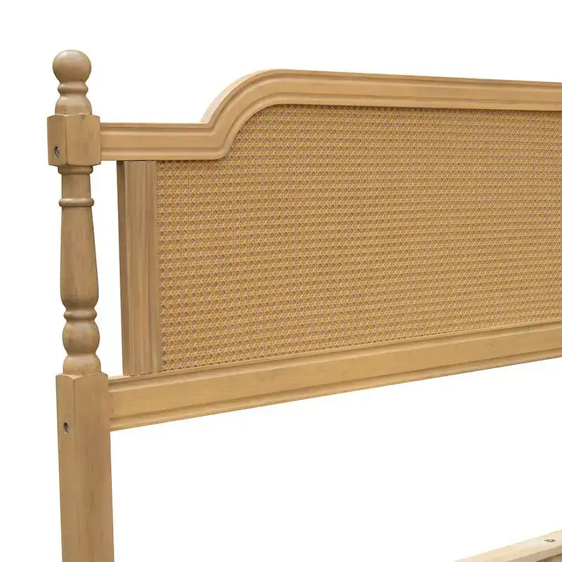 Lit plate-forme de style traditionnel avec tête et pied de lit en rotin pour chambre à coucher