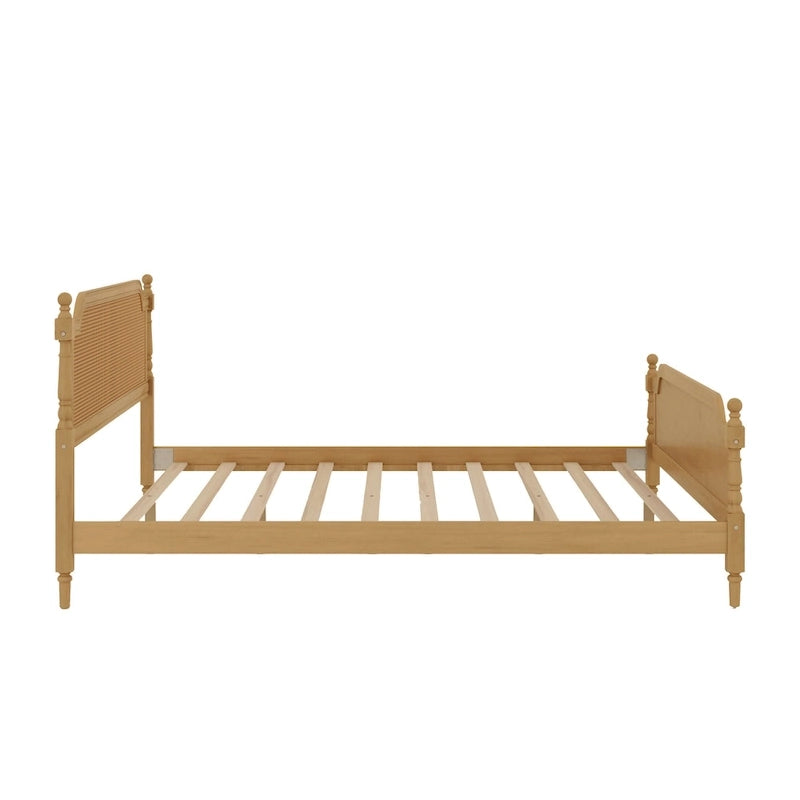 Lit plate-forme de style traditionnel avec tête et pied de lit en rotin pour chambre à coucher
