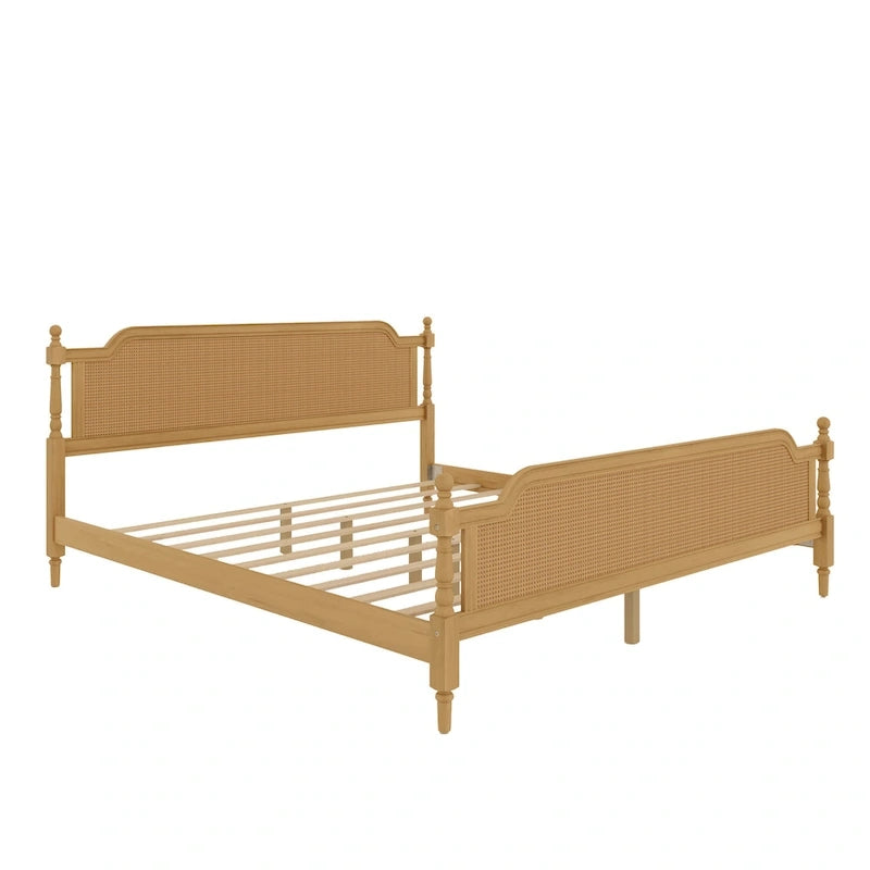 Lit plate-forme de style traditionnel avec tête et pied de lit en rotin pour chambre à coucher