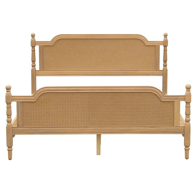 Lit plate-forme de style traditionnel avec tête et pied de lit en rotin pour chambre à coucher