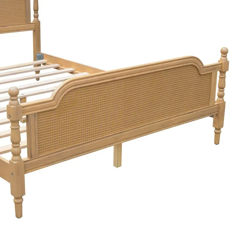Lit plate-forme de style traditionnel avec tête et pied de lit en rotin pour chambre à coucher