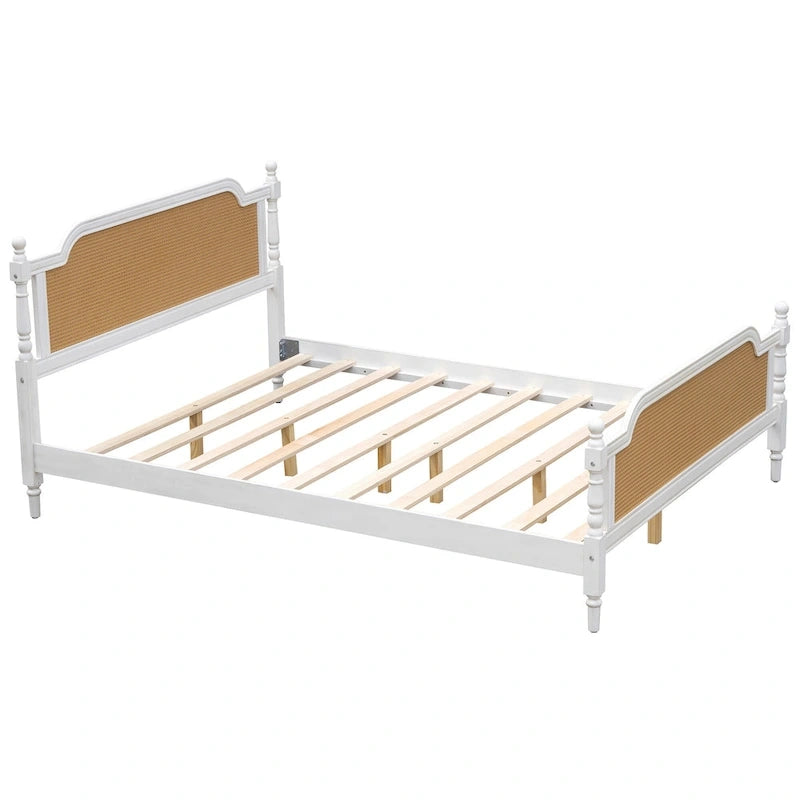 Lit plate-forme de style traditionnel avec tête et pied de lit en rotin pour chambre à coucher