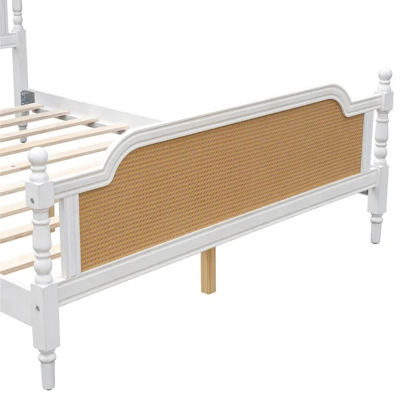 Lit plate-forme de style traditionnel avec tête et pied de lit en rotin pour chambre à coucher