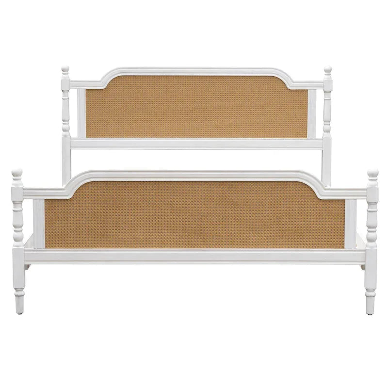 Lit plate-forme de style traditionnel avec tête et pied de lit en rotin pour chambre à coucher