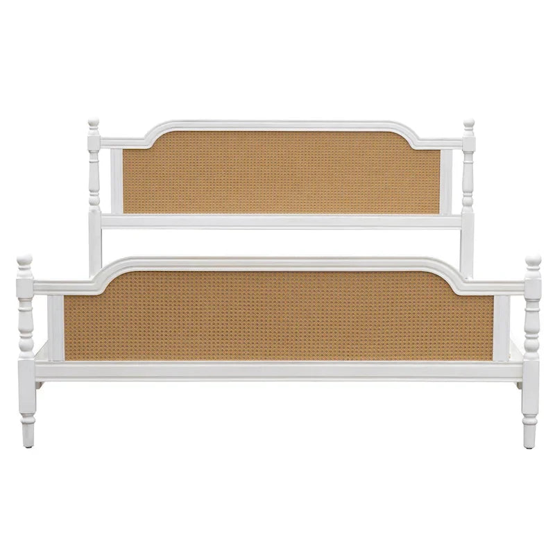 Lit plate-forme de style traditionnel avec tête et pied de lit en rotin pour chambre à coucher