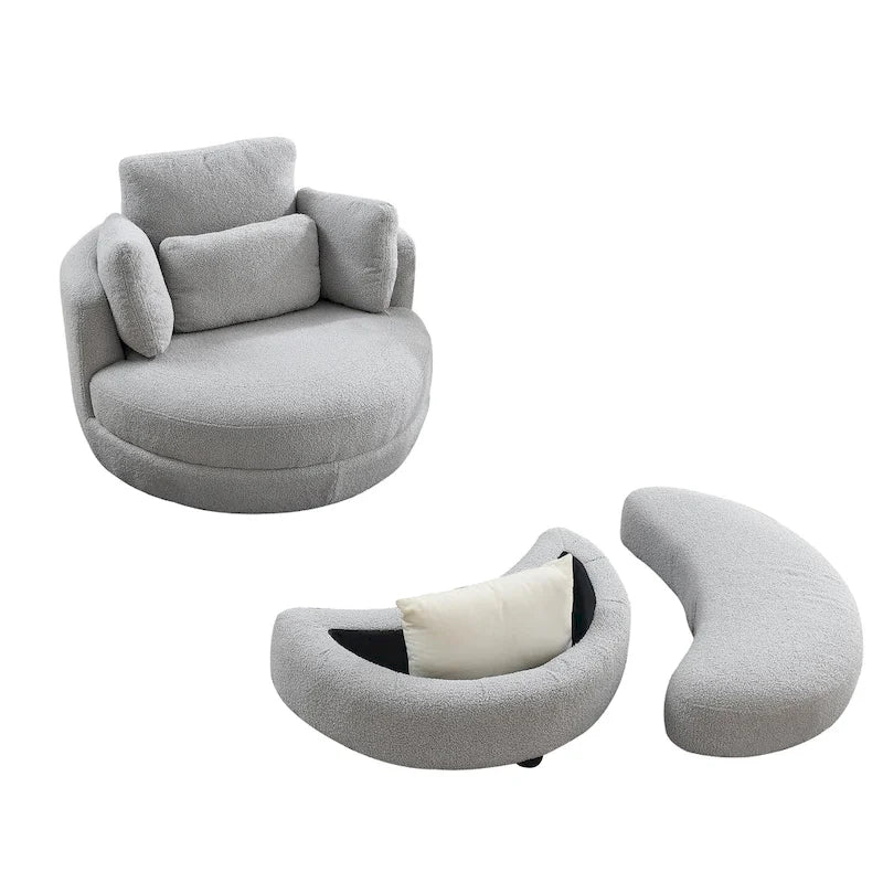 Fauteuil crapaud pivotant surdimensionné avec pouf de rangement lune