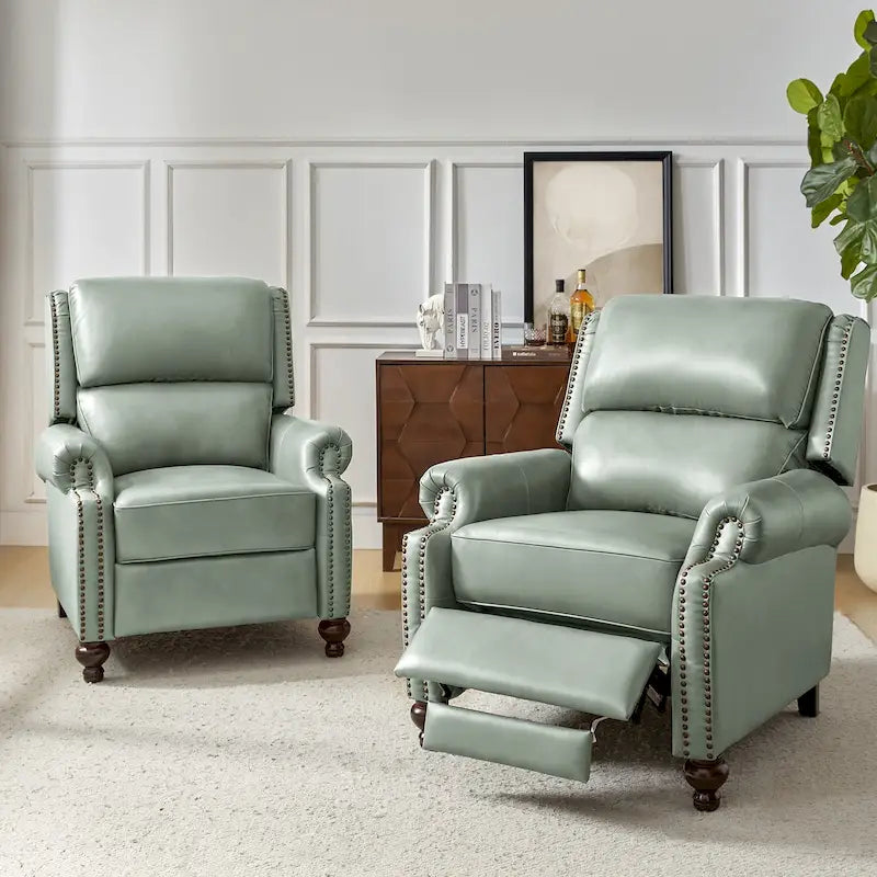 Fauteuil inclinable en cuir véritable Mid-Century Modern avec garniture cloutée