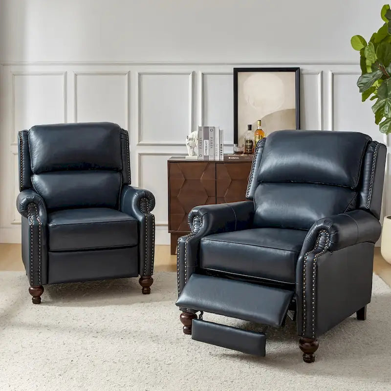 Fauteuil inclinable en cuir véritable Mid-Century Modern avec garniture cloutée