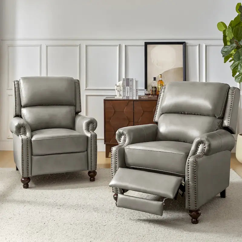Fauteuil inclinable en cuir véritable Mid-Century Modern avec garniture cloutée