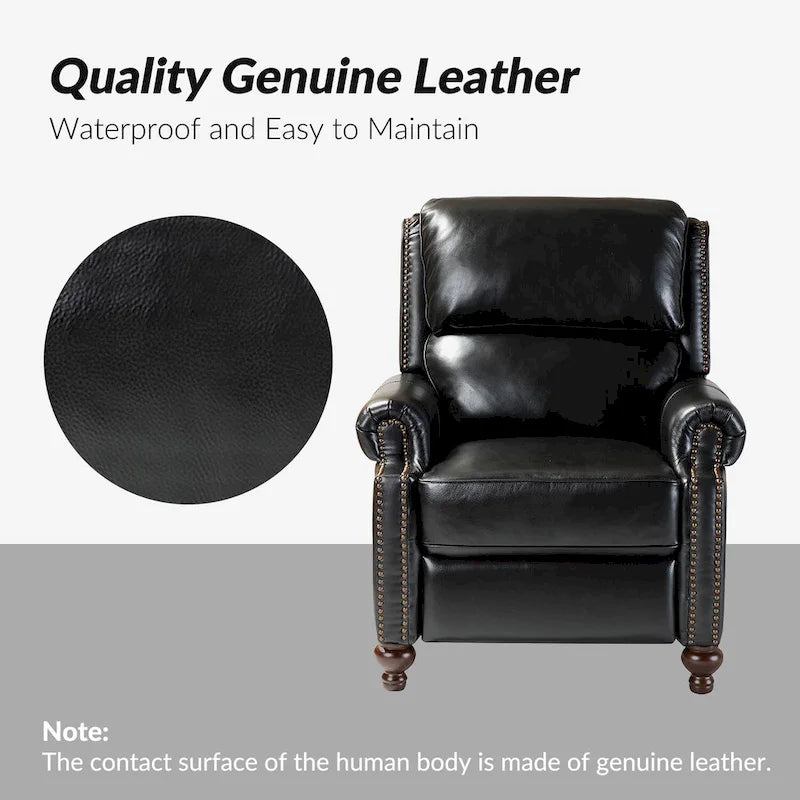 Fauteuil inclinable en cuir véritable Mid-Century Modern avec garniture cloutée