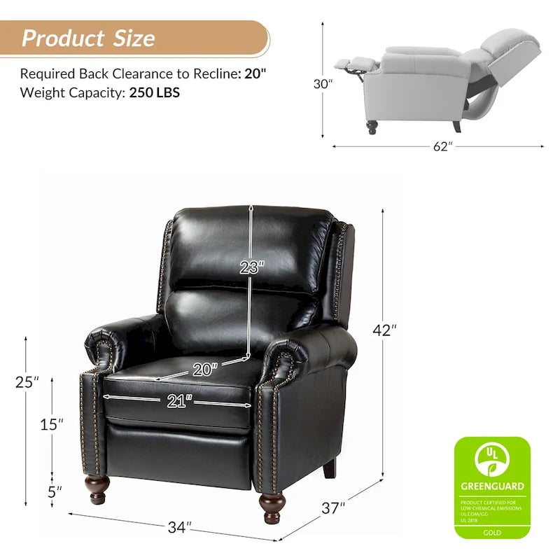 Fauteuil inclinable en cuir véritable Mid-Century Modern avec garniture cloutée