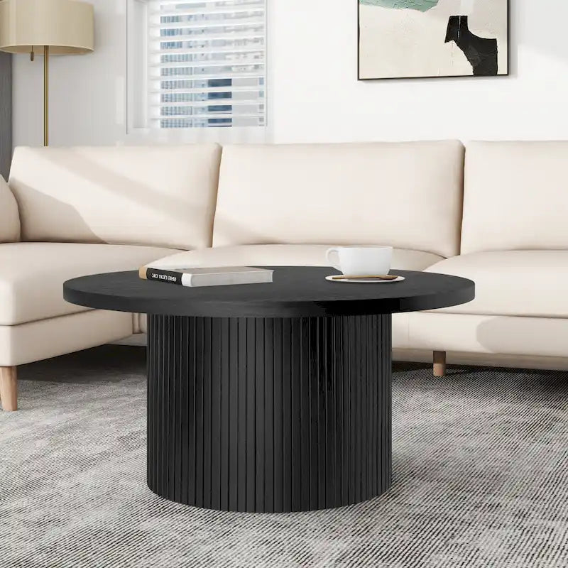 Round Coffee Table Ribbed Pedestal Coffee Table