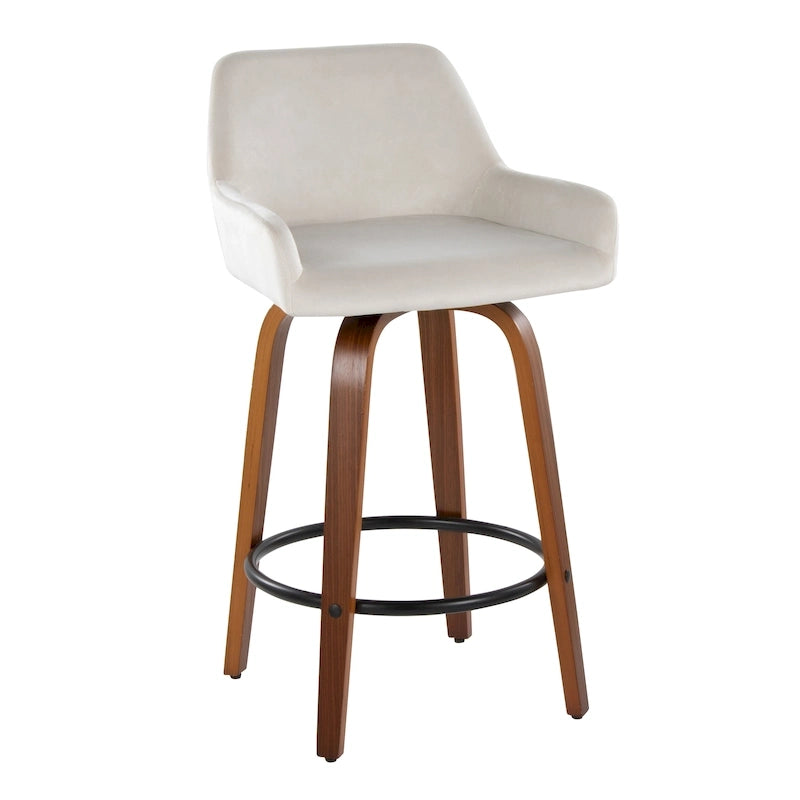 Tabouret de bar à hauteur fixe de 66 cm avec pieds en bois courbé et repose-pieds rond