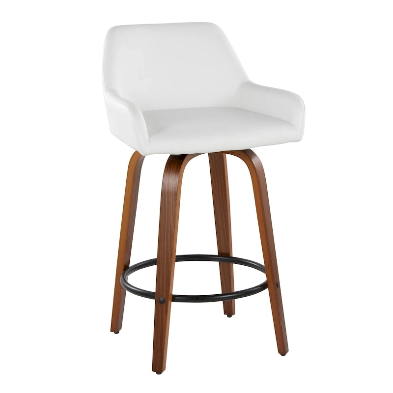 Tabouret de bar à hauteur fixe de 66 cm avec pieds en bois courbé et repose-pieds rond
