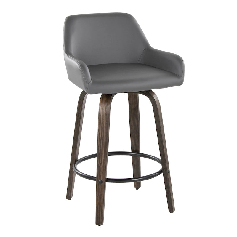 Tabouret de bar à hauteur fixe de 66 cm avec pieds en bois courbé et repose-pieds rond