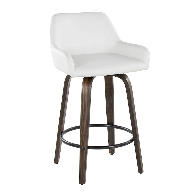 Tabouret de bar à hauteur fixe de 66 cm avec pieds en bois courbé et repose-pieds rond