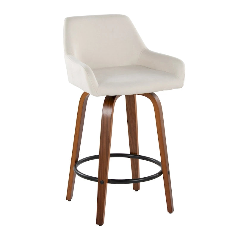 Tabouret de bar à hauteur fixe de 66 cm avec pieds en bois courbé et repose-pieds rond