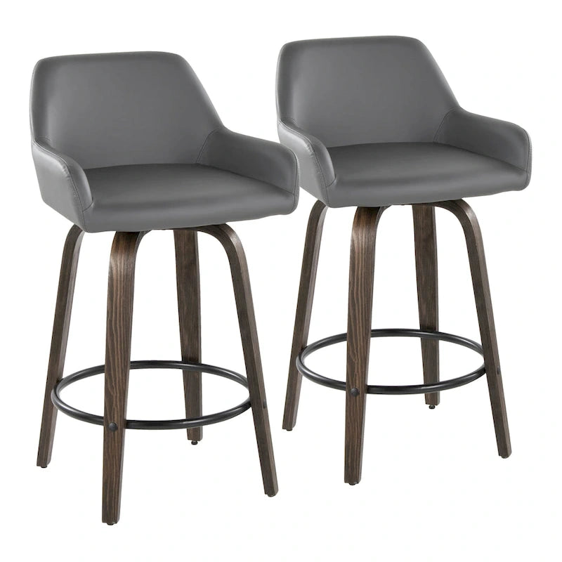 Tabouret de bar à hauteur fixe de 66 cm avec pieds en bois courbé et repose-pieds rond
