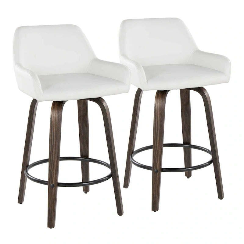 Tabouret de bar à hauteur fixe de 66 cm avec pieds en bois courbé et repose-pieds rond