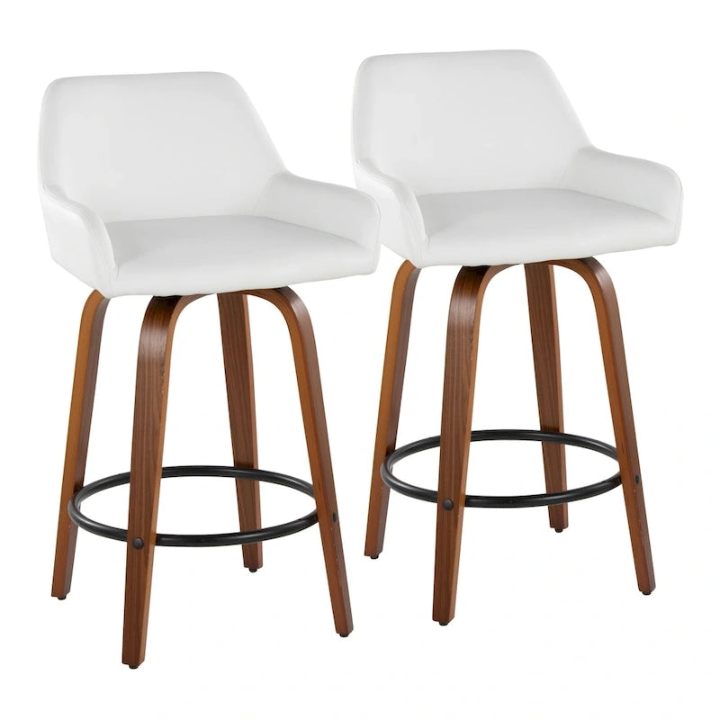 Tabouret de bar à hauteur fixe de 66 cm avec pieds en bois courbé et repose-pieds rond
