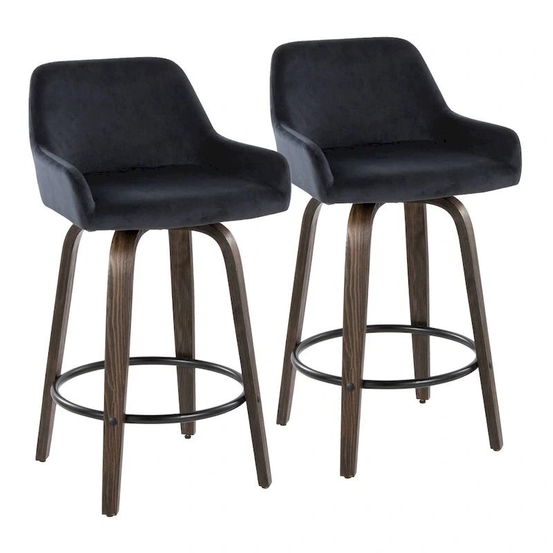 Tabouret de bar à hauteur fixe de 66 cm avec pieds en bois courbé et repose-pieds rond