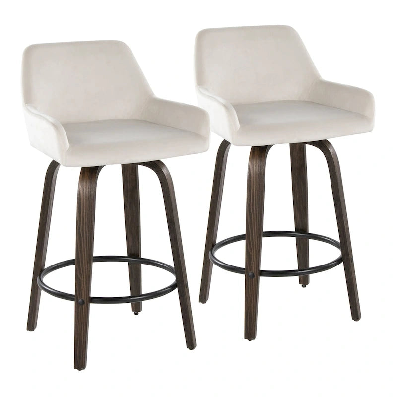 Tabouret de bar à hauteur fixe de 66 cm avec pieds en bois courbé et repose-pieds rond