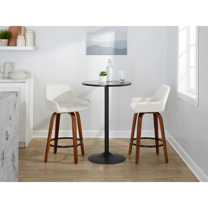 Tabouret de bar à hauteur fixe de 66 cm avec pieds en bois courbé et repose-pieds rond
