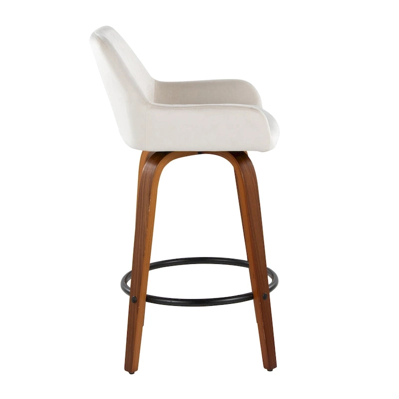Tabouret de bar à hauteur fixe de 66 cm avec pieds en bois courbé et repose-pieds rond