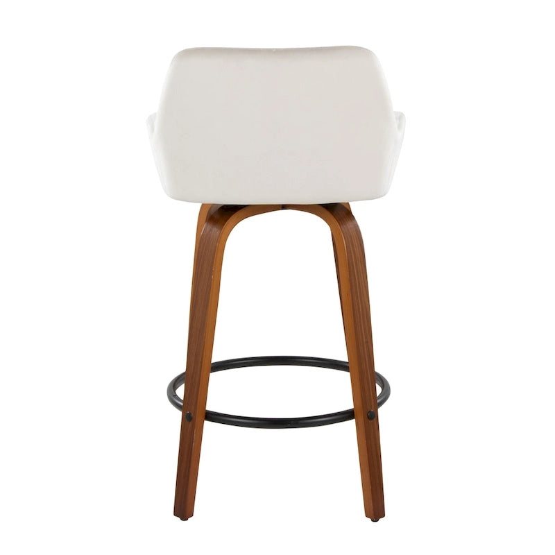 Tabouret de bar à hauteur fixe de 66 cm avec pieds en bois courbé et repose-pieds rond