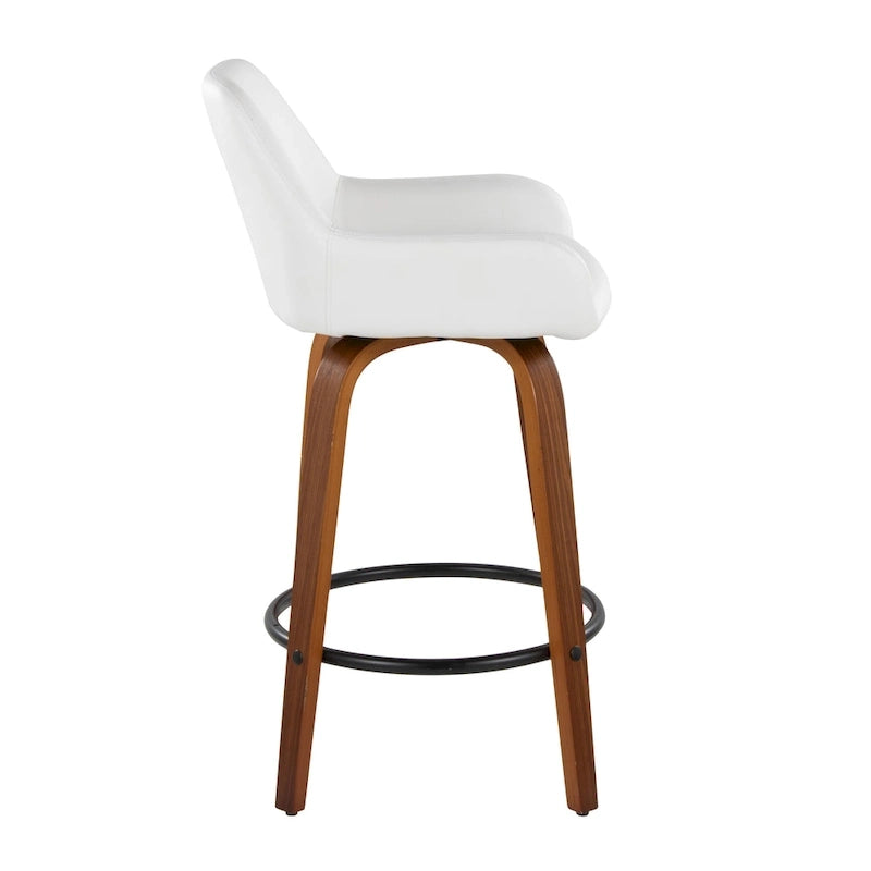 Tabouret de bar à hauteur fixe de 66 cm avec pieds en bois courbé et repose-pieds rond