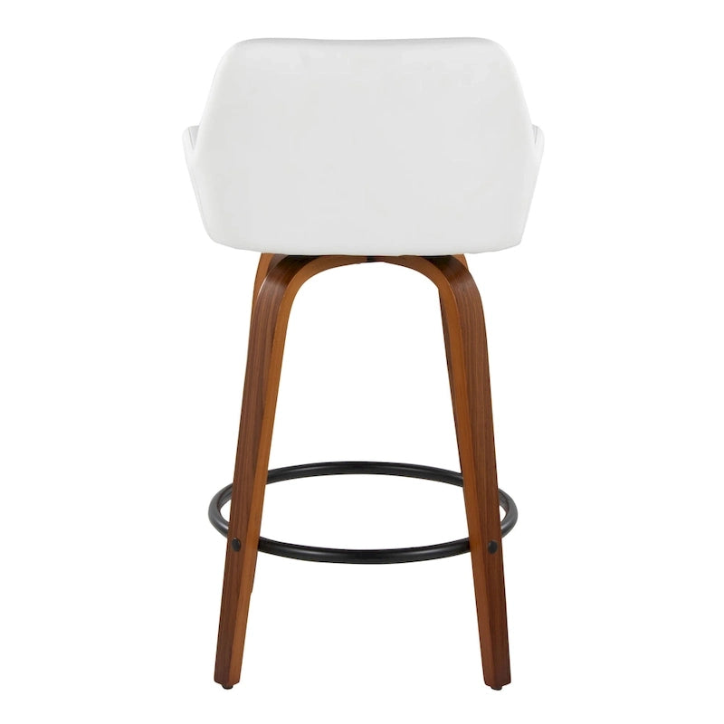 Tabouret de bar à hauteur fixe de 66 cm avec pieds en bois courbé et repose-pieds rond