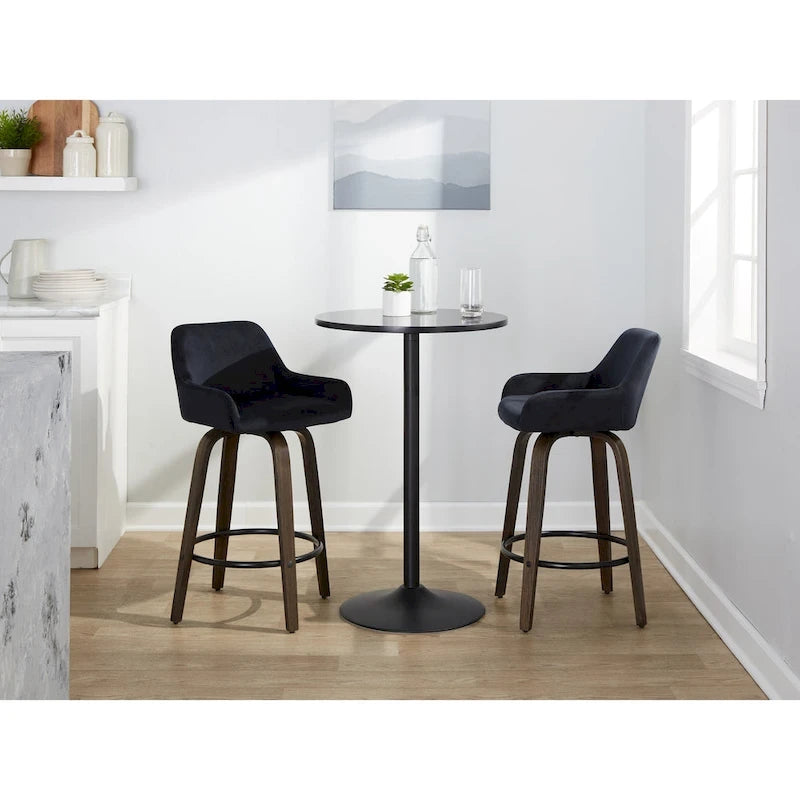 Tabouret de bar à hauteur fixe de 66 cm avec pieds en bois courbé et repose-pieds rond
