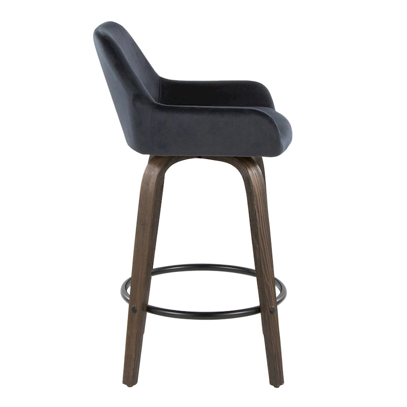 Tabouret de bar à hauteur fixe de 66 cm avec pieds en bois courbé et repose-pieds rond