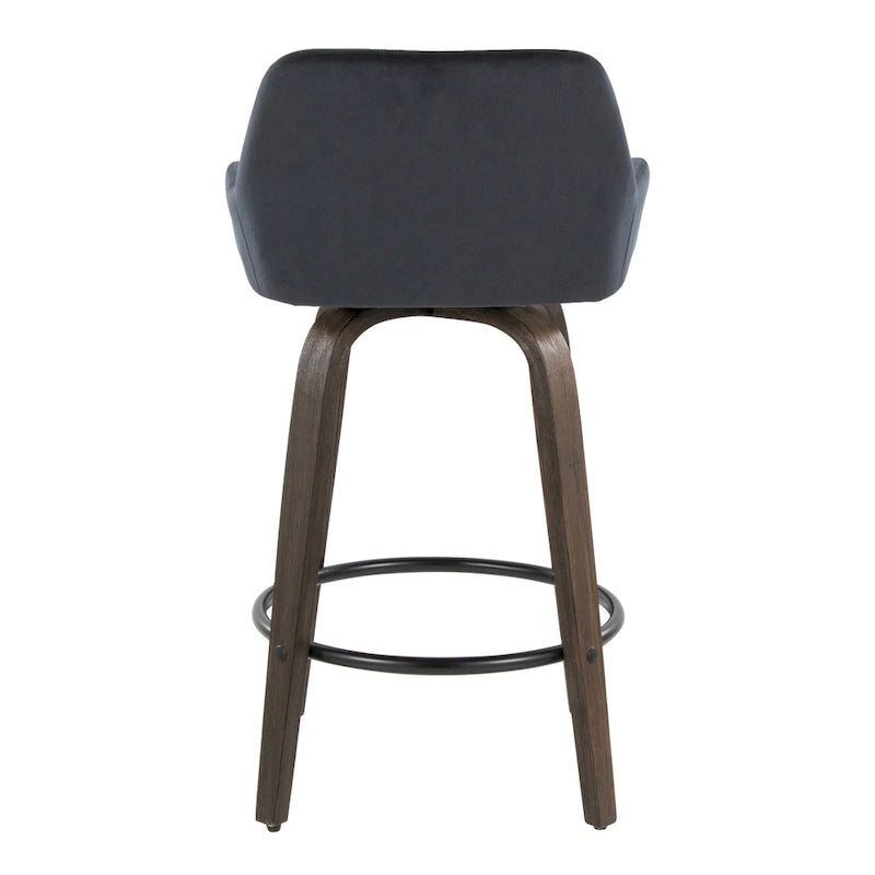 Tabouret de bar à hauteur fixe de 66 cm avec pieds en bois courbé et repose-pieds rond